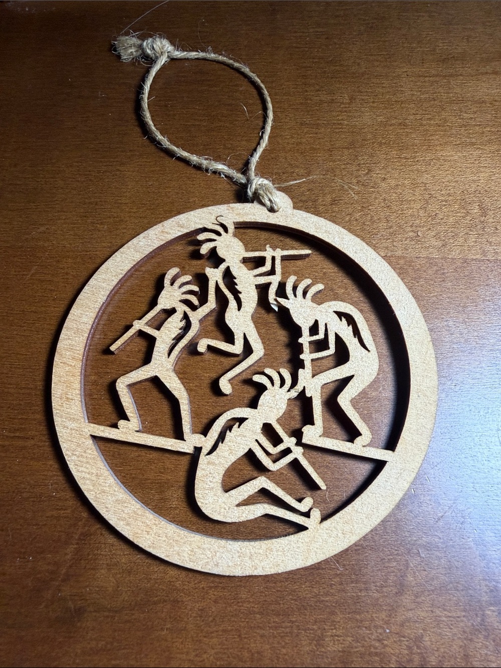 Wooden Arizona Kokopelli Round Holiday Ornament - Natural Brown wood